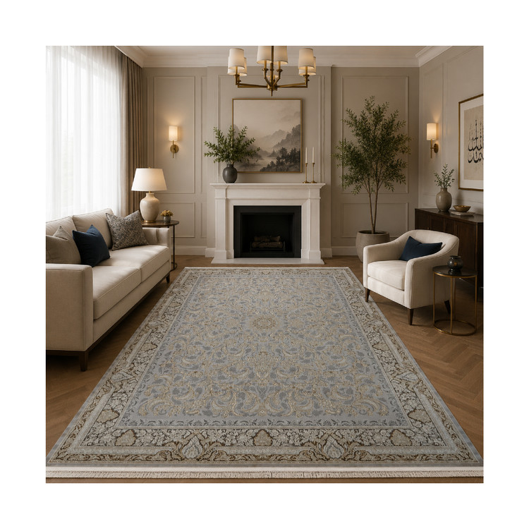 فرش طرح یادگار رنگ سیلور طلاکوب دیزاین 1200 تراکم 2550